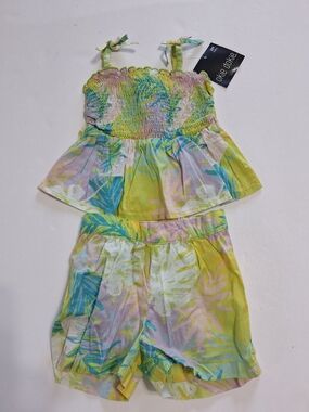 Okie Dokie Tropical Tank & Shorts Set - Yellow/Blue/Pink